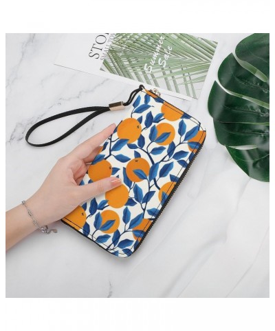 Tropical Pattern with Oranges Leather Wallet Vertical Long Wallet for Men With Credit Card Holder Zip Coin Pocket $17.15 Wallets