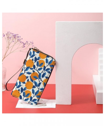 Tropical Pattern with Oranges Leather Wallet Vertical Long Wallet for Men With Credit Card Holder Zip Coin Pocket $17.15 Wallets