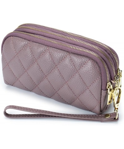 Women's Genuine Leather Wallet Large Capacity Triple Zip around Credit Card Holder Ladies Wristlet Purse Purple $18.19 Wristlets