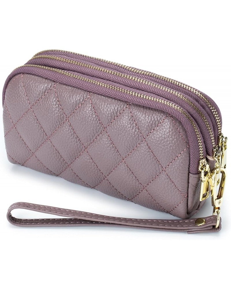 Women's Genuine Leather Wallet Large Capacity Triple Zip around Credit Card Holder Ladies Wristlet Purse Purple $18.19 Wristlets