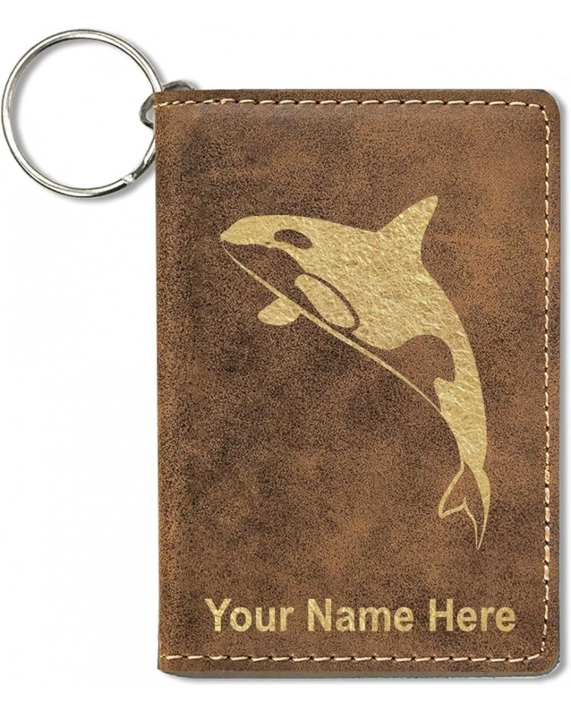 ID Holder Wallet, Killer Whale, Personalized Engraving Included (Light Brown) Rustic $15.11 Wallets