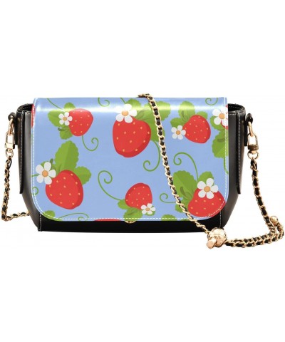 Red Strawberry White Flowers Crossbody Bags for Women, Trendy Small Shoulder Bag, PU Leather Clutch Purse Underarm Handbag Sa...