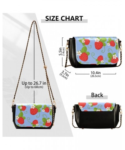 Red Strawberry White Flowers Crossbody Bags for Women, Trendy Small Shoulder Bag, PU Leather Clutch Purse Underarm Handbag Sa...