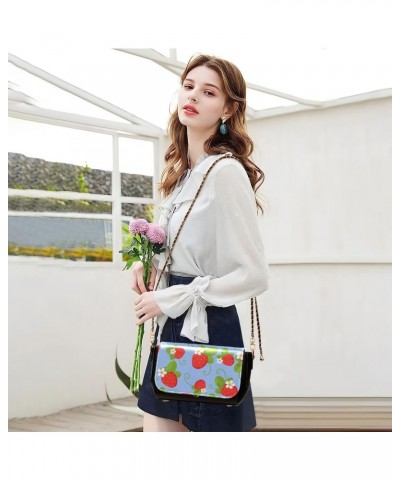 Red Strawberry White Flowers Crossbody Bags for Women, Trendy Small Shoulder Bag, PU Leather Clutch Purse Underarm Handbag Sa...