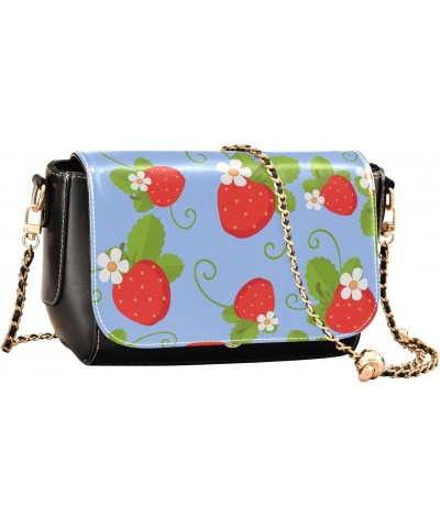 Red Strawberry White Flowers Crossbody Bags for Women, Trendy Small Shoulder Bag, PU Leather Clutch Purse Underarm Handbag Sa...