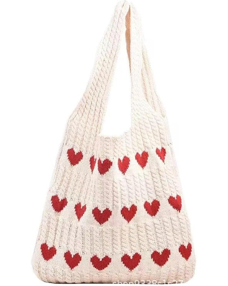 Knitted love tote bag small fresh simple fashion knitted bag personality trendy shoulder bag Apricot $28.61 Totes