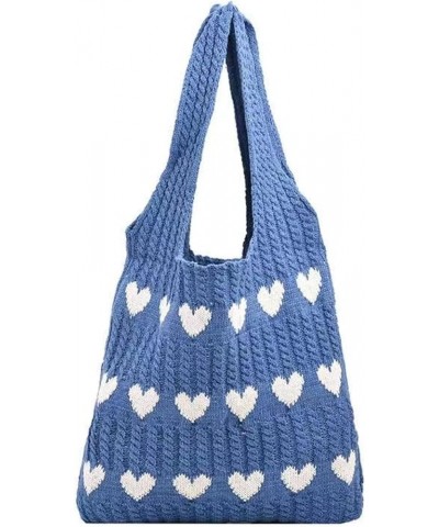 Knitted love tote bag small fresh simple fashion knitted bag personality trendy shoulder bag Apricot $28.61 Totes