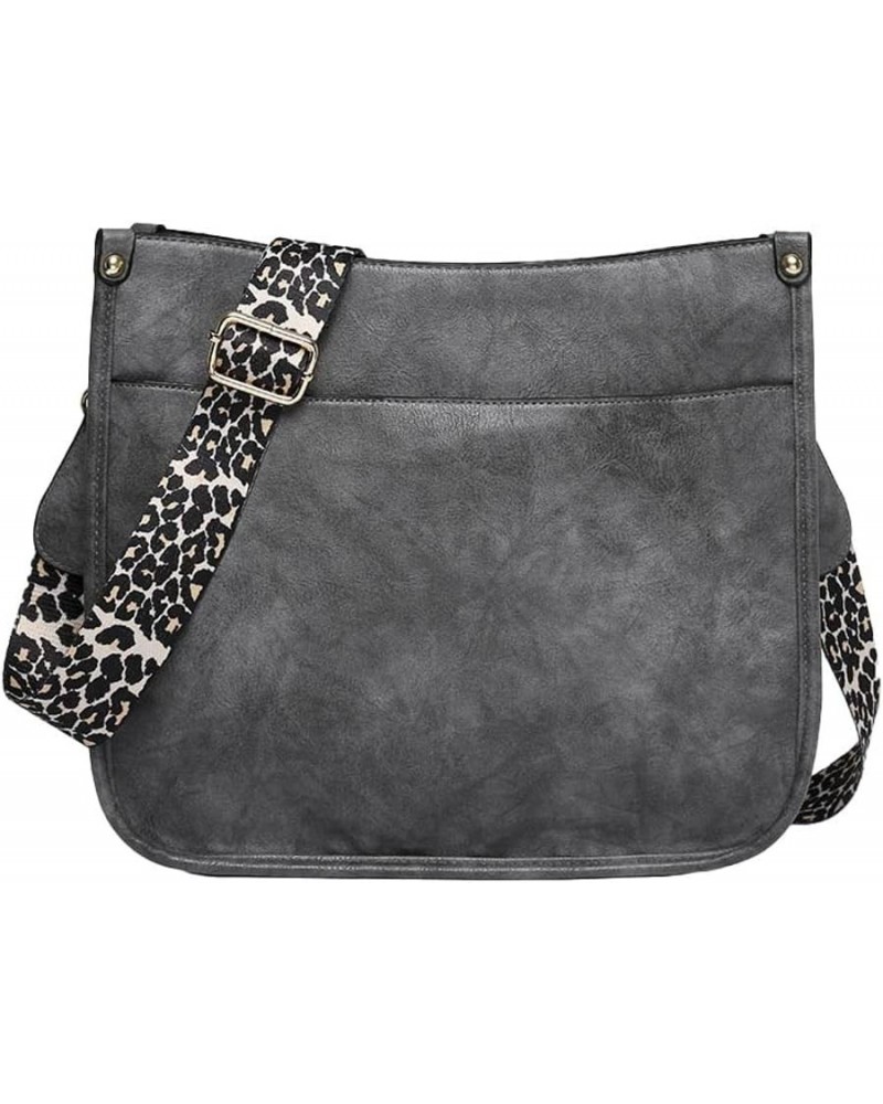 Vegan Leather Crossbody Handbag for Women Satchel Hobo Crossover Shoulder Bag with Adjustable Shoulder Strap Tote Gray $18.91...