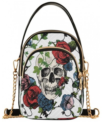 Skull Rose Floral Crossbody Bags for Women Quilted Chain Crossbody Purses Trendy Retro Cross Body Phone Purse Handbag $13.51 ...