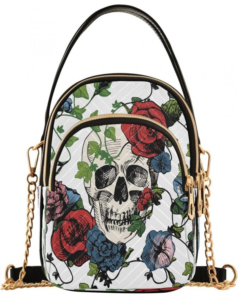 Skull Rose Floral Crossbody Bags for Women Quilted Chain Crossbody Purses Trendy Retro Cross Body Phone Purse Handbag $13.51 ...