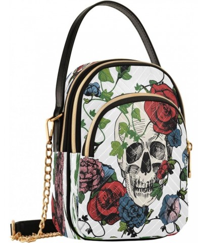 Skull Rose Floral Crossbody Bags for Women Quilted Chain Crossbody Purses Trendy Retro Cross Body Phone Purse Handbag $13.51 ...