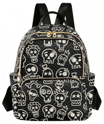 Black Rough Skull Quilted Backpack for Women Travel Bag Shoulder Bags Purses for Work Nurse Daily M Small $16.73 Backpacks