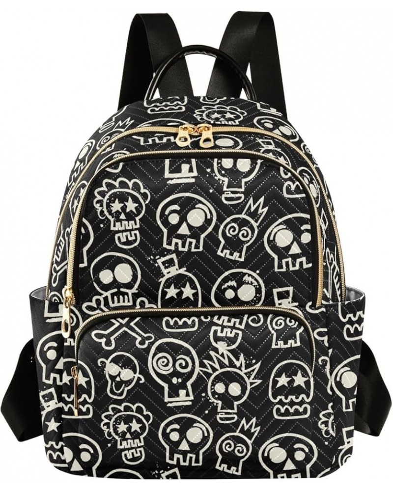 Black Rough Skull Quilted Backpack for Women Travel Bag Shoulder Bags Purses for Work Nurse Daily M Small $16.73 Backpacks