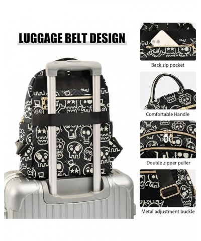 Black Rough Skull Quilted Backpack for Women Travel Bag Shoulder Bags Purses for Work Nurse Daily M Small $16.73 Backpacks