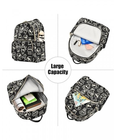 Black Rough Skull Quilted Backpack for Women Travel Bag Shoulder Bags Purses for Work Nurse Daily M Small $16.73 Backpacks