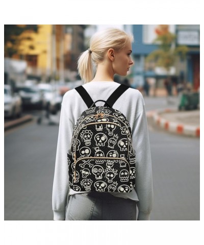 Black Rough Skull Quilted Backpack for Women Travel Bag Shoulder Bags Purses for Work Nurse Daily M Small $16.73 Backpacks