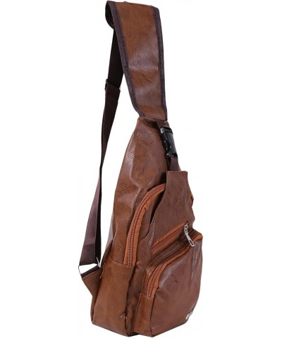 Leather Sling Bag for Men Women Travel Hiking Backpack Crossbody Shoulder Daypack with Charging Port,Light brown Light Brown ...