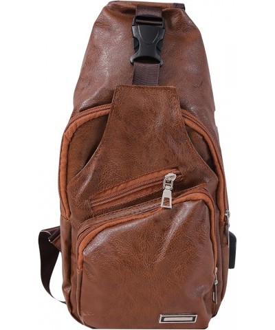 Leather Sling Bag for Men Women Travel Hiking Backpack Crossbody Shoulder Daypack with Charging Port,Light brown Light Brown ...