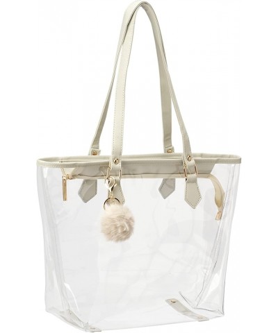 Large Clear Bag Transparent Shoulder Handbag with Plush Pendant Beige $15.50 Shoulder Bags