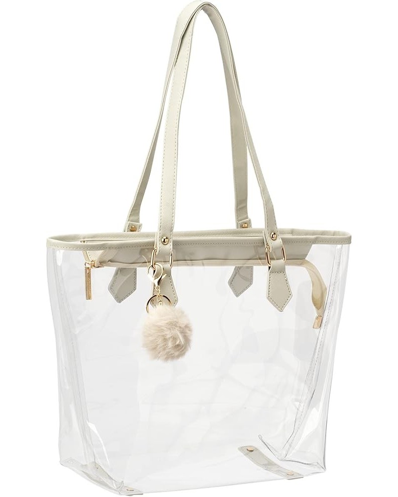 Large Clear Bag Transparent Shoulder Handbag with Plush Pendant Beige $15.50 Shoulder Bags