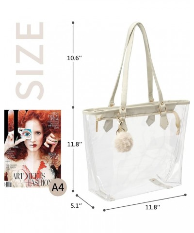 Large Clear Bag Transparent Shoulder Handbag with Plush Pendant Beige $15.50 Shoulder Bags