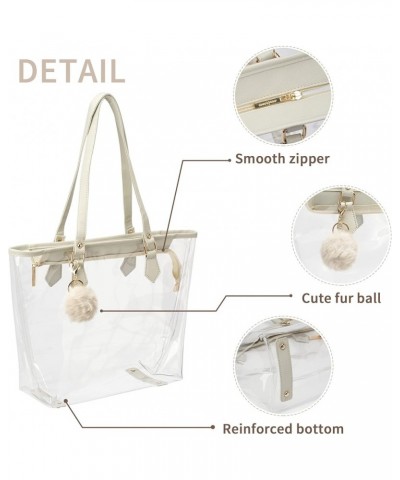 Large Clear Bag Transparent Shoulder Handbag with Plush Pendant Beige $15.50 Shoulder Bags