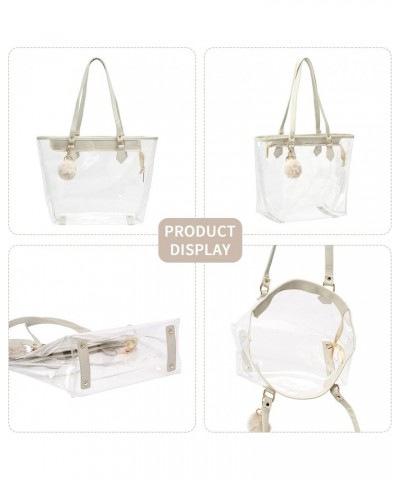 Large Clear Bag Transparent Shoulder Handbag with Plush Pendant Beige $15.50 Shoulder Bags