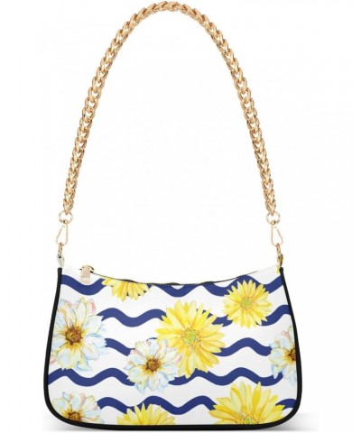 Floral Shoulder Bag Sunflower Daisy Blue Wave Women Clutch Handbag Shoulder Purch Boho Bag Date Chain Bag Tote Bag Spring Hol...