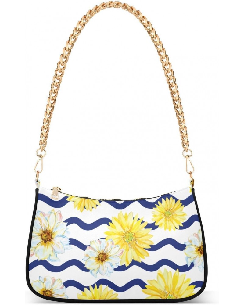 Floral Shoulder Bag Sunflower Daisy Blue Wave Women Clutch Handbag Shoulder Purch Boho Bag Date Chain Bag Tote Bag Spring Hol...