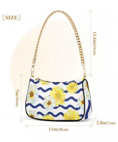 Floral Shoulder Bag Sunflower Daisy Blue Wave Women Clutch Handbag Shoulder Purch Boho Bag Date Chain Bag Tote Bag Spring Hol...