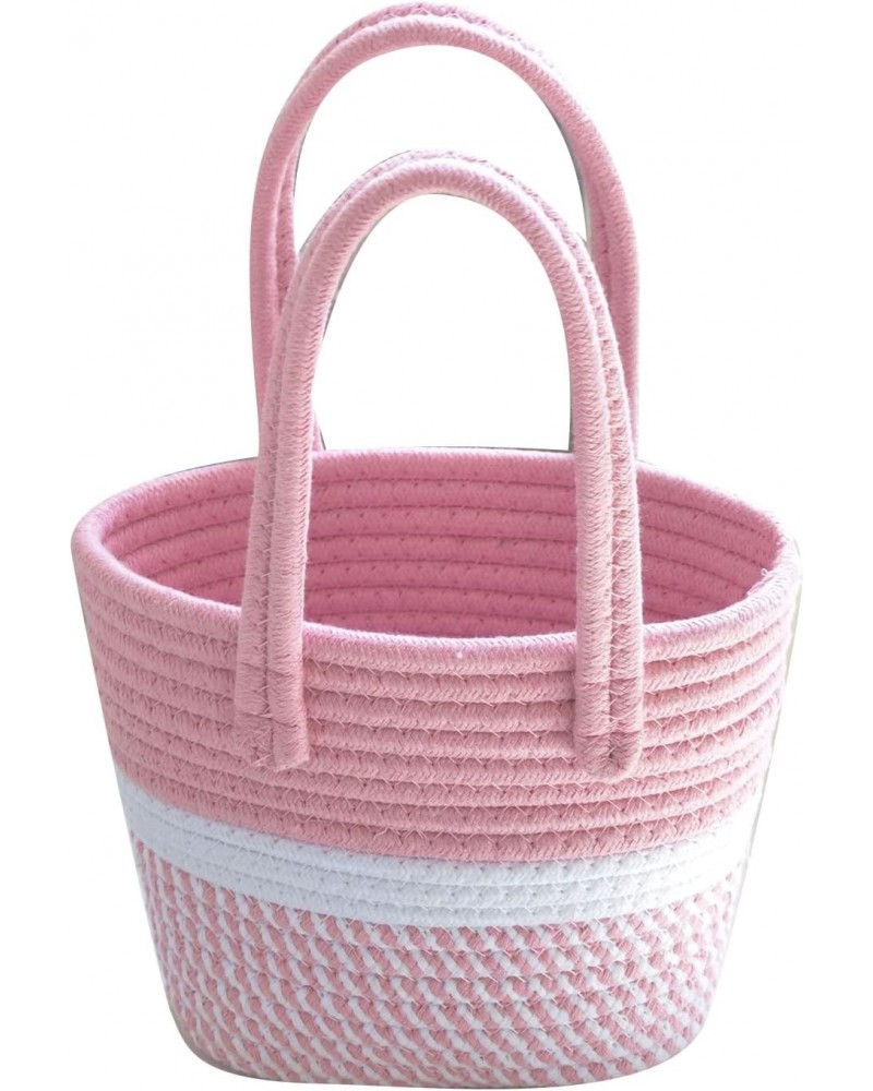 Straw Bag Handbag Pink Twisted Cotton Woven Bag Children's Cute Vacation Picnic Basket for Summer Travel Vacation Beach(Marsh...