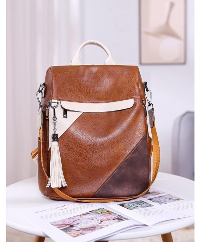 Backpack Purse for Women, PU Leather Anti Theft Travel Backpack Purse Shoulder Bags with Tassel Contrast Creamy White (Color ...