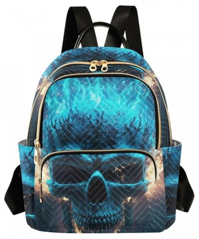 Women's Medium Fashion Backpack Blue Fire Skull Print Ladies Travel Daypack Aesthetic Shoulder Bag 11.4×6.1×14.1 IN $20.87 Ba...