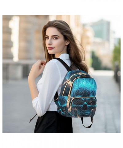 Women's Medium Fashion Backpack Blue Fire Skull Print Ladies Travel Daypack Aesthetic Shoulder Bag 11.4×6.1×14.1 IN $20.87 Ba...