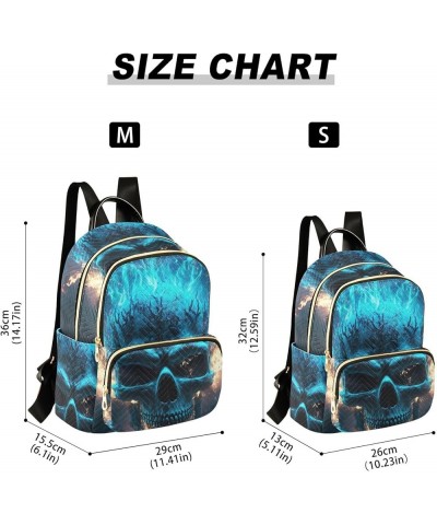 Women's Medium Fashion Backpack Blue Fire Skull Print Ladies Travel Daypack Aesthetic Shoulder Bag 11.4×6.1×14.1 IN $20.87 Ba...