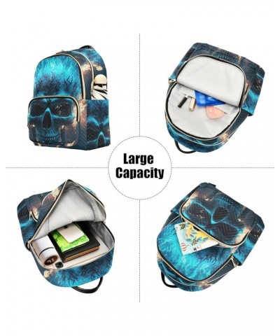 Women's Medium Fashion Backpack Blue Fire Skull Print Ladies Travel Daypack Aesthetic Shoulder Bag 11.4×6.1×14.1 IN $20.87 Ba...