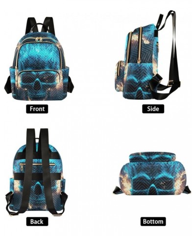 Women's Medium Fashion Backpack Blue Fire Skull Print Ladies Travel Daypack Aesthetic Shoulder Bag 11.4×6.1×14.1 IN $20.87 Ba...