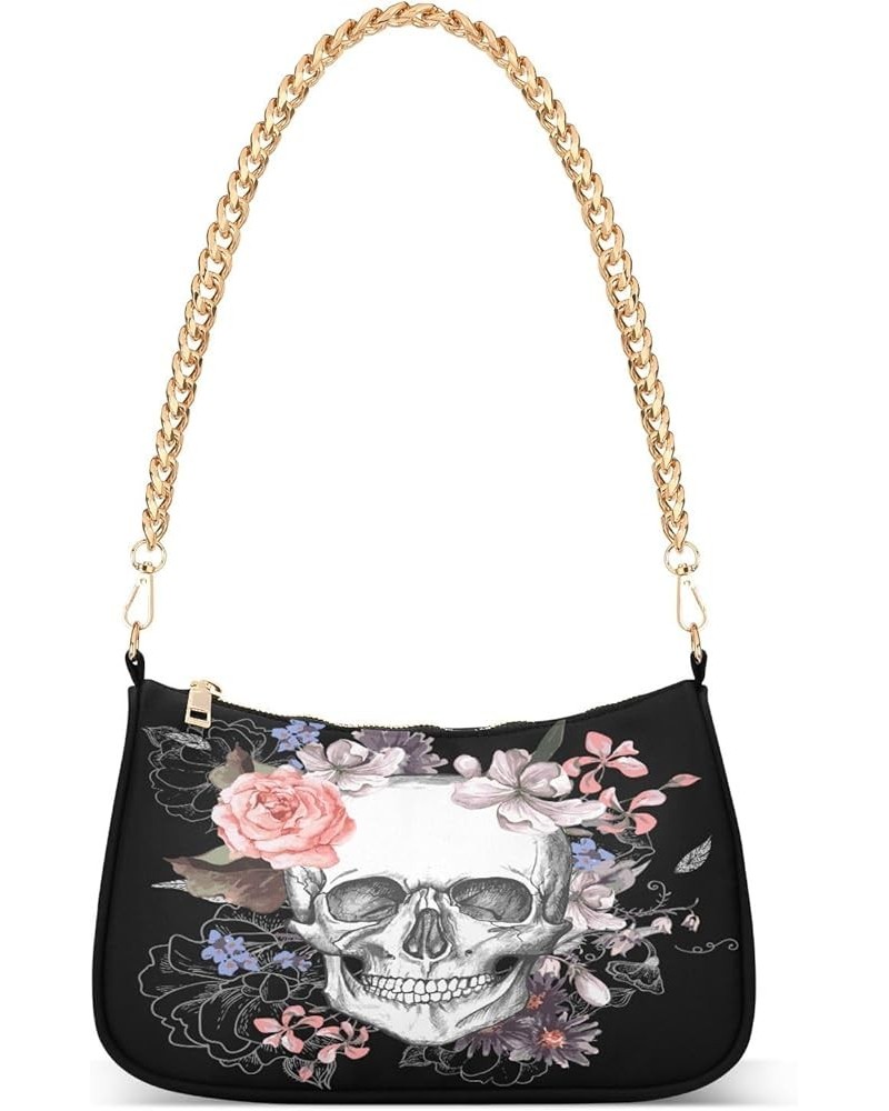 Shoulder Bags for Women Skeleton Skull and Rose Flowers Hobo Tote Handbag Small Clutch Purse with Zipper Closure Multi04 $13....