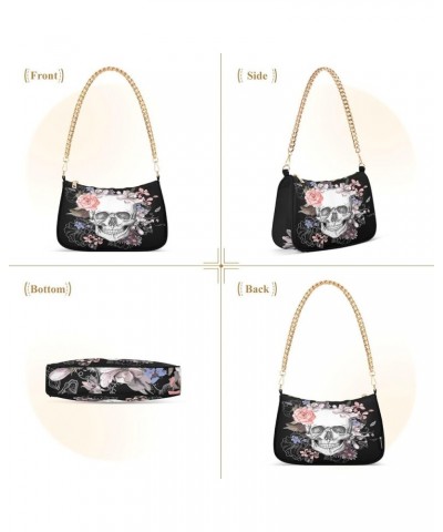 Shoulder Bags for Women Skeleton Skull and Rose Flowers Hobo Tote Handbag Small Clutch Purse with Zipper Closure Multi04 $13....