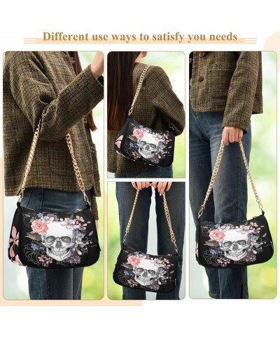 Shoulder Bags for Women Skeleton Skull and Rose Flowers Hobo Tote Handbag Small Clutch Purse with Zipper Closure Multi04 $13....