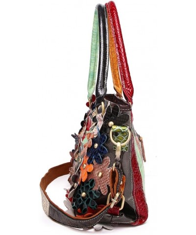 Women's Multicolor Flower Handbag Leather Random Splicing Shoulder Purse Satchel Multicoloured $34.30 Satchels