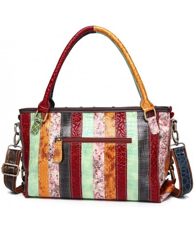 Women's Multicolor Flower Handbag Leather Random Splicing Shoulder Purse Satchel Multicoloured $34.30 Satchels