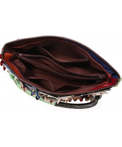 Women's Multicolor Flower Handbag Leather Random Splicing Shoulder Purse Satchel Multicoloured $34.30 Satchels