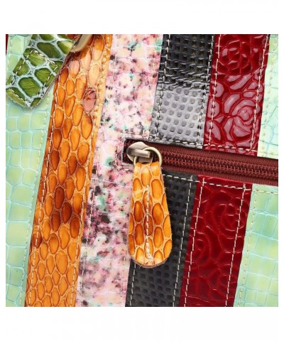 Women's Multicolor Flower Handbag Leather Random Splicing Shoulder Purse Satchel Multicoloured $34.30 Satchels