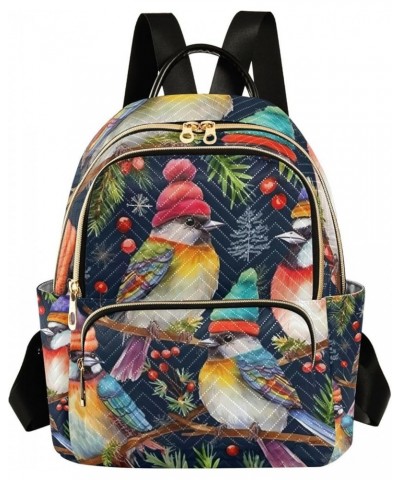 Colorful Birds Backpack Purse Medium Size, Womens Backpack Fashion, Women Backpack for Travel, M Beautiful Birds Are in Snow-...