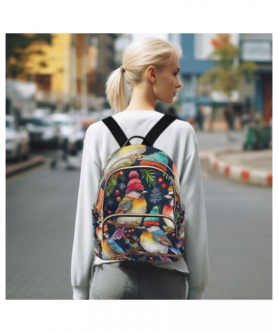 Colorful Birds Backpack Purse Medium Size, Womens Backpack Fashion, Women Backpack for Travel, M Beautiful Birds Are in Snow-...