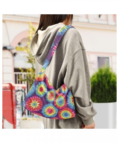 Rainbow Tie Dye Abstract Florals Flowers Fluffy Crossbody Bag Furry Tote Bags for Women Fuzzy Purse Handbag Lady Shoulder Bag...