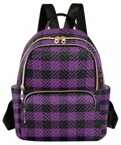 Women Backpack Black Purple Plaid Anti-Theft Travel Backpack with Luggage Belt Lightweight Handbag Lady Purse Roomy Double Zi...