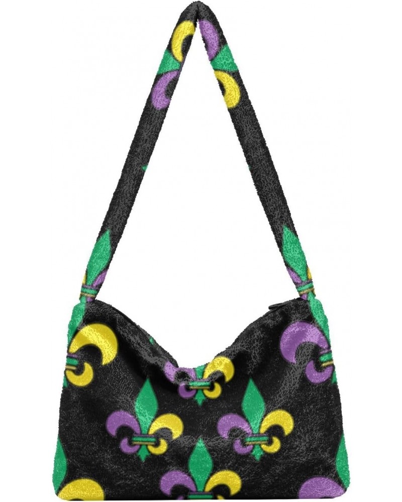 Ladies Soft Plush Underarm Bag Mardi-gras-carnival-fleur-de-lis Fluffy Shoulder Bag Women Furry Purse Handbag $13.44 Shoulder...