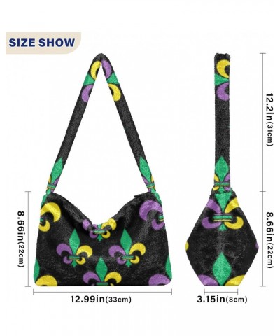 Ladies Soft Plush Underarm Bag Mardi-gras-carnival-fleur-de-lis Fluffy Shoulder Bag Women Furry Purse Handbag $13.44 Shoulder...